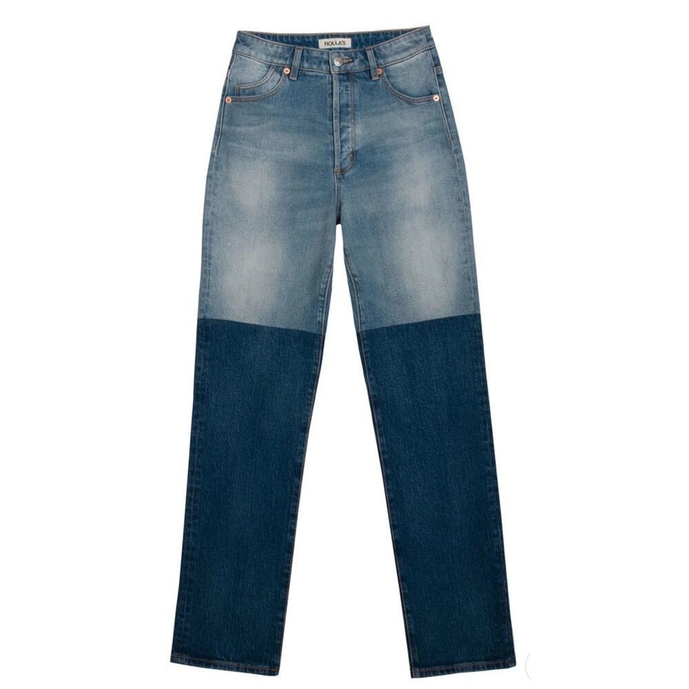 NWT ROLLAS Womens BRENT SPLICE OG STRAIGHT DENIM JEANS Sz 25 90s Boho MSRP $169
